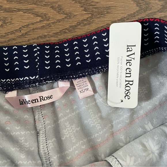 La Vie En Rose Super Soft Pyjama Shorts - Fair Isle Print - Navy Blue/Red/White - Picture 3 of 7